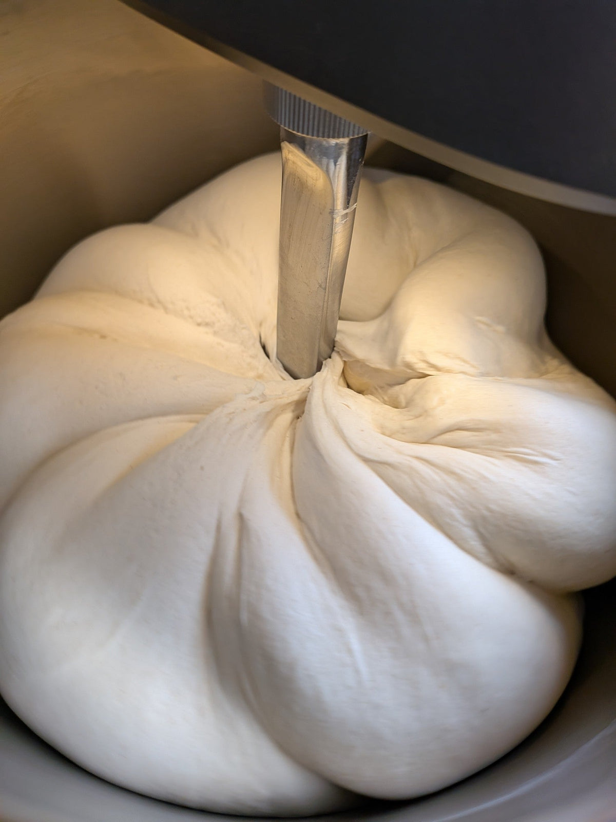 Papi Jim's pizza dough coming together in the mixer